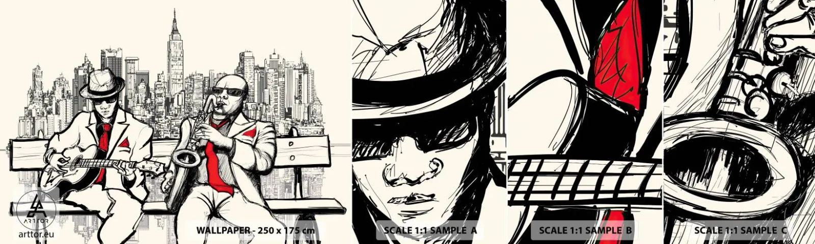 Échantillon De Papier Peint Standard Eco - improvisation new-yorkaise - Musique, le jazz, New York - 100x30 cm