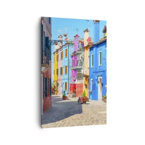 Impression sur toile - Image sur toile - Bâtiments colorés dans une rue étroite de la ville - 80x120cm - Ville "Sous les perroquets" - Décoration murale moderne pour le salon et la chambre ARTTOR