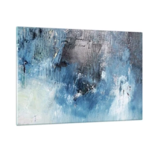 Impression sur verre - Image sur verre - Composition abstraite dans les tons de bleu - 120x80cm - Rhapsodie en bleu - Décoration murale moderne pour le salon et la chambre ARTTOR