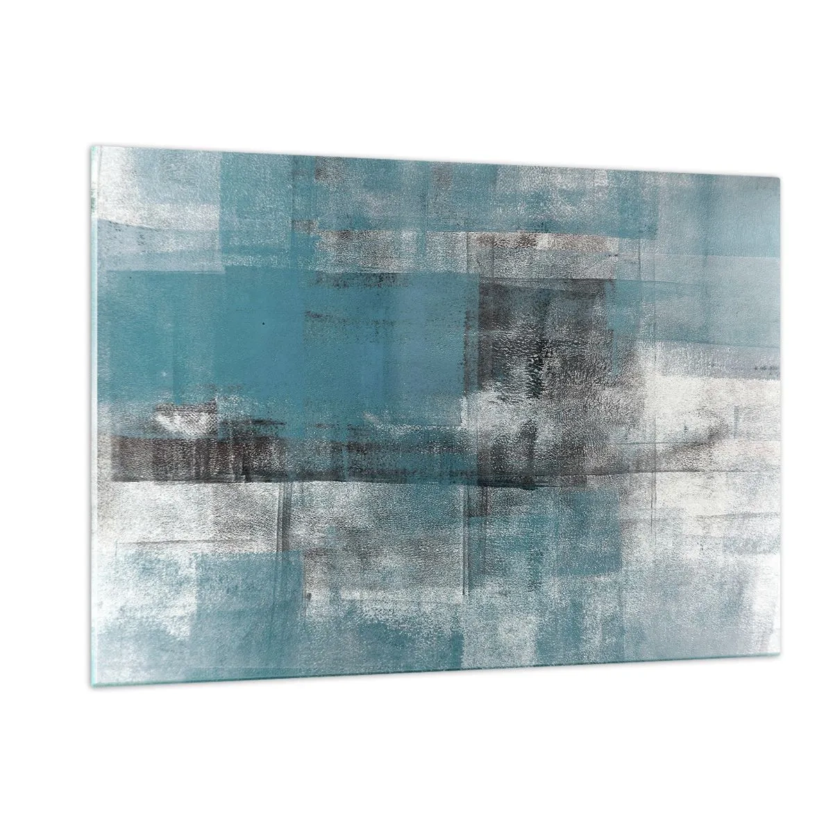 Impression sur verre - Image sur verre - Abstraction dans les tons de bleu et de gris avec des formes géométriques - 120x80cm - Eau et air - Décoration murale moderne pour le salon et la chambre ARTTOR
