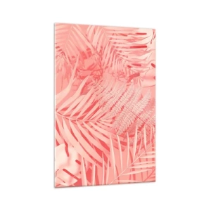 Impression sur verre - Image sur verre - Feuilles tropicales roses dans un style délicat et minimaliste - 70x100cm - Concept de rose - Décoration murale moderne pour le salon et la chambre ARTTOR