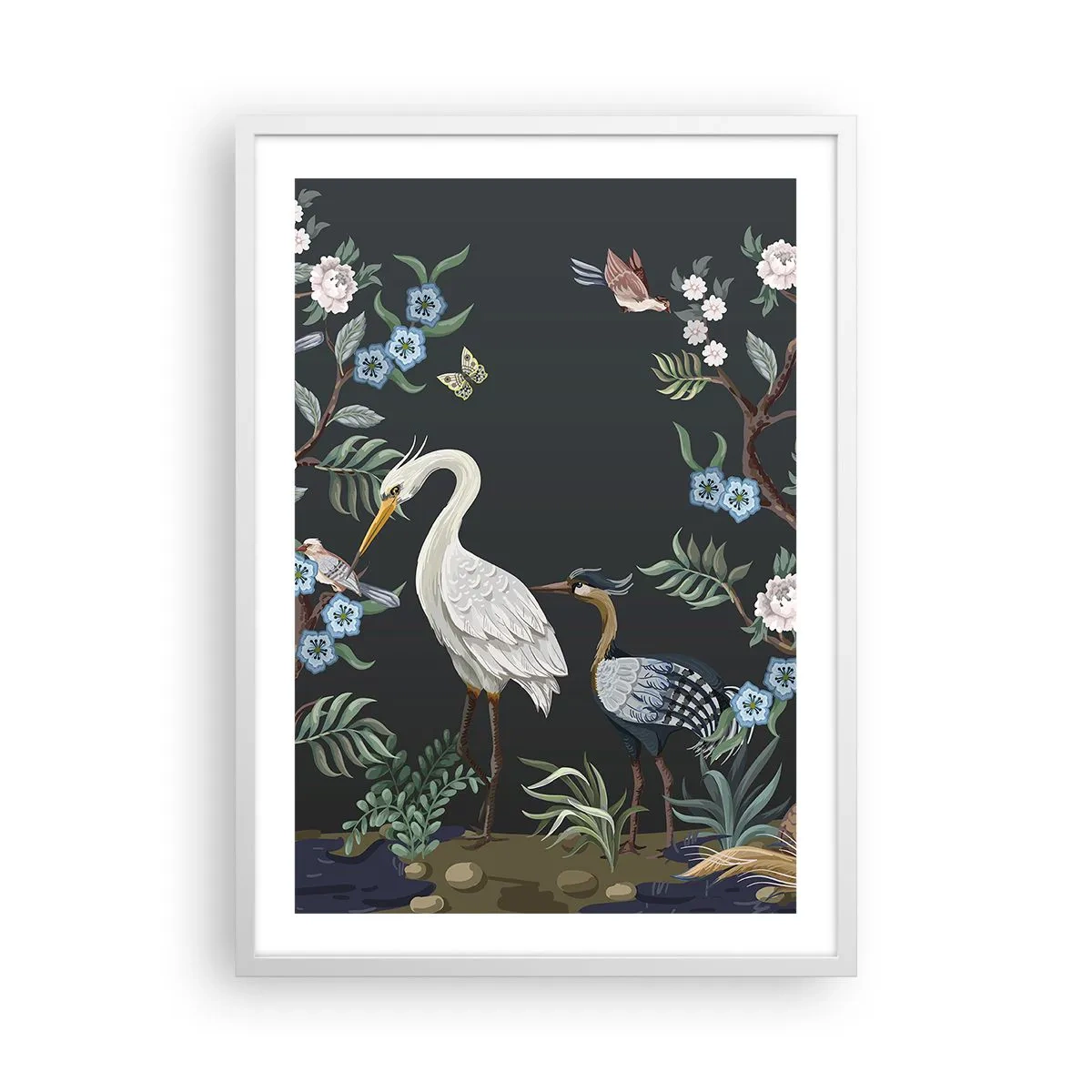 Affiche dans un cadre blanc - Poster - Parade d'oiseaux - 50x70 cm