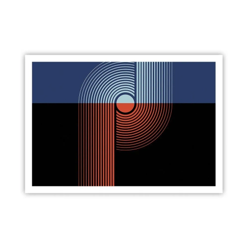 Affiche - Poster - Abstraction géométrique avec des lignes bleu marine et orange. - 100x70cm - Dans une étreinte géométrique - Décoration murale moderne pour le salon et la chambre ARTTOR