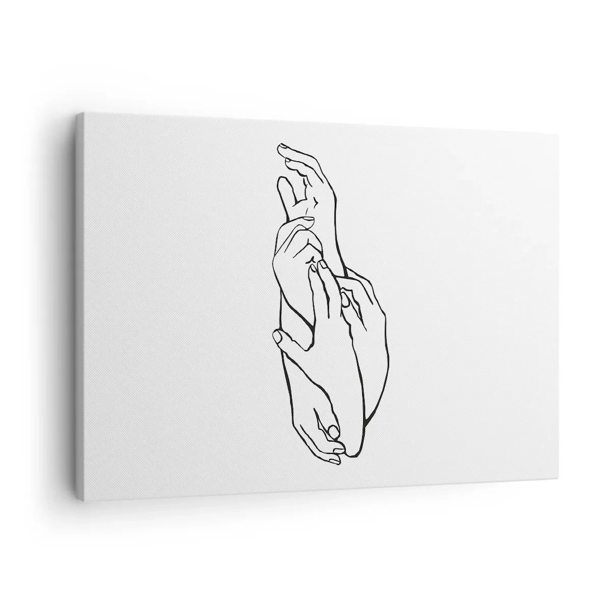 Impression sur toile - Image sur toile - Un croquis minimaliste de mains jointes dans un geste de délicatesse. - 70x50cm - Bon contact - Décoration murale moderne pour le salon et la chambre ARTTOR