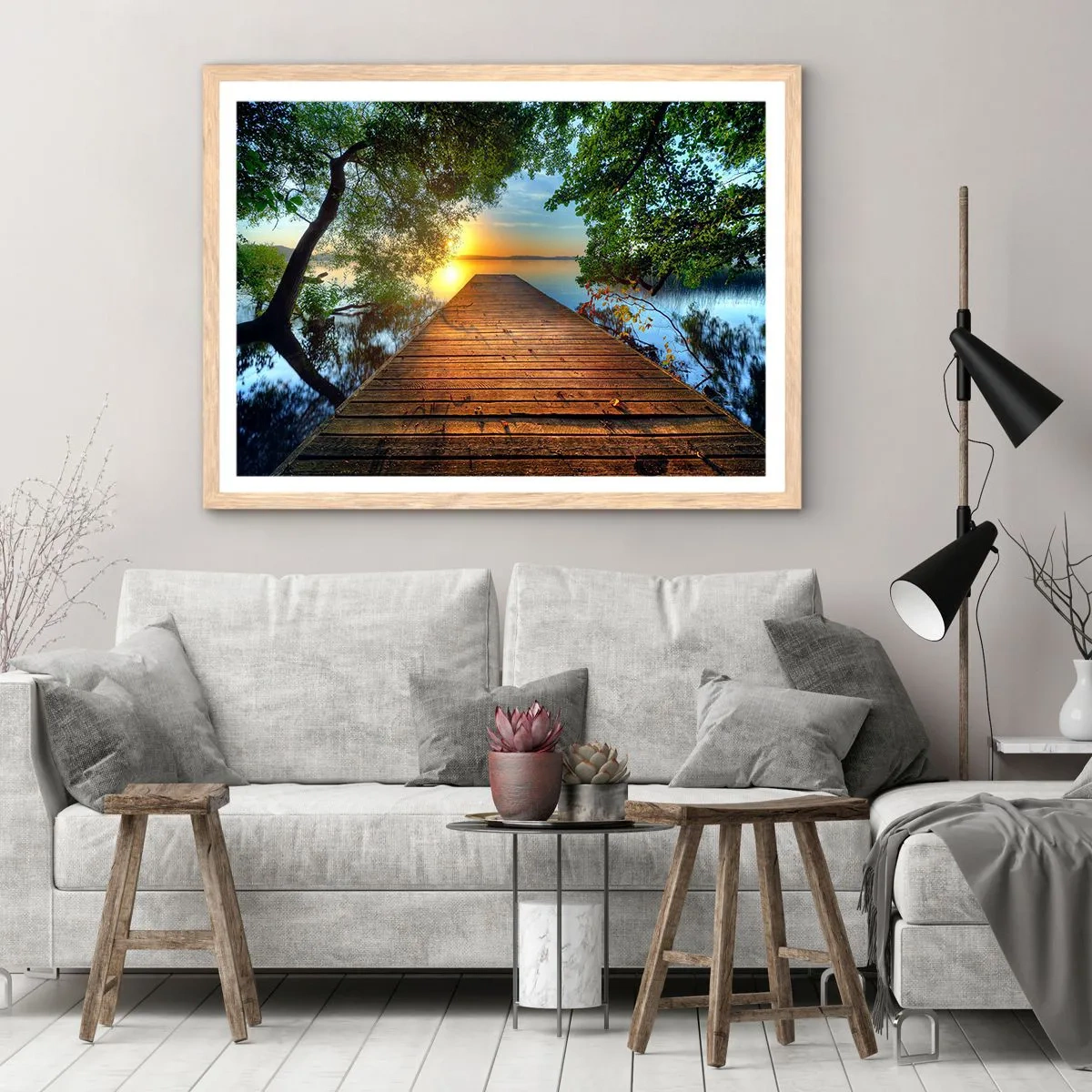 Affiche dans un chêne clair - Poster - Prenez votre temps, asseyez-vous - 100x70 cm