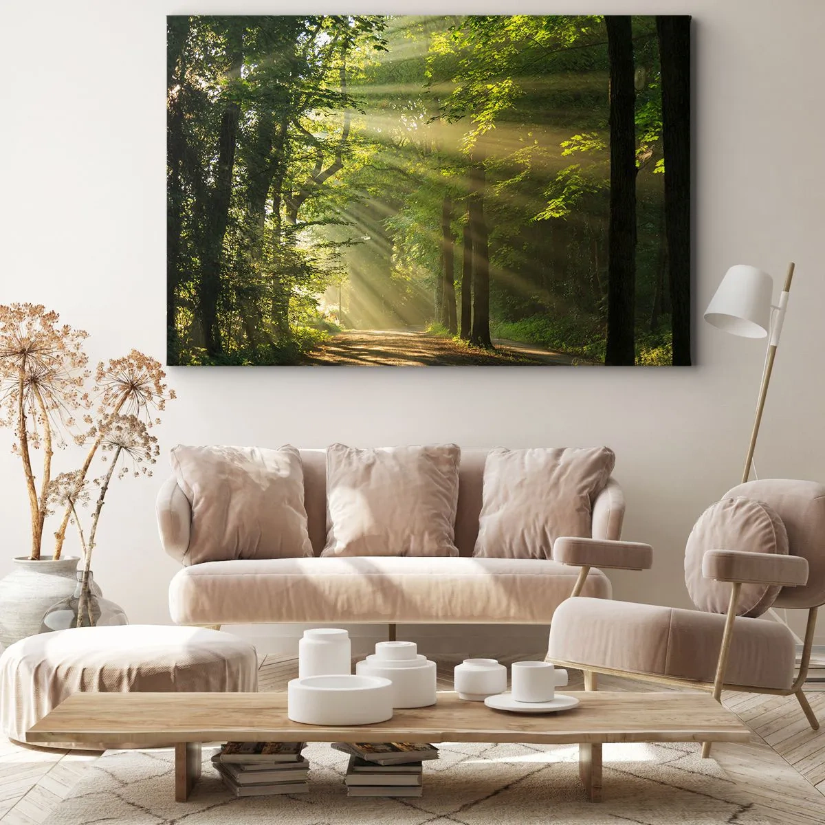 Impression sur toile - Image sur toile - Chemin forestier avec les rayons du soleil qui brillent à travers les arbres - 70x50cm - Moment de forêt - Décoration murale moderne pour le salon et la chambre ARTTOR