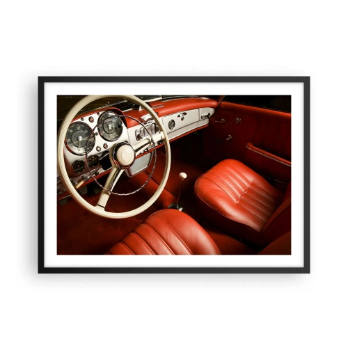 Affiche dans un cadre noir - Poster - Intérieur de voiture classique avec sièges en cuir rouge - 70x50cm - Luxe de style vintage - Décoration murale moderne pour le salon et la chambre ARTTOR