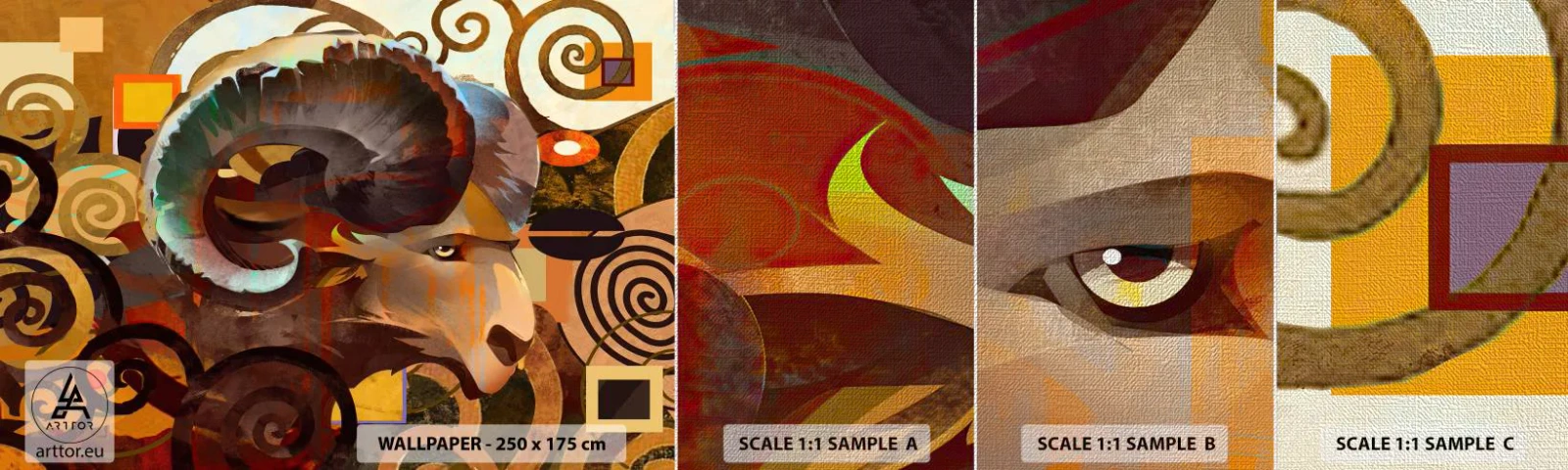 Échantillon de Papier Peint Premium Canvas - Magie - religions - rituels - Abstraction, Bélier, Graphique - 100x30 cm