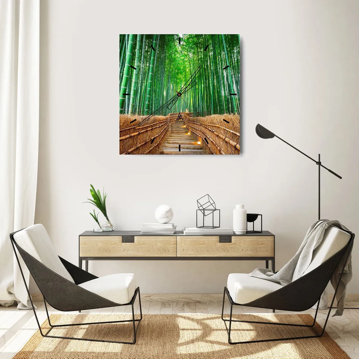Horloge murale - Pendule murale - Un chemin dans une dense forêt de bambous - 30x30cm - L'essence de la nature asiatique - Décoration murale moderne pour le salon et la chambre ARTTOR
