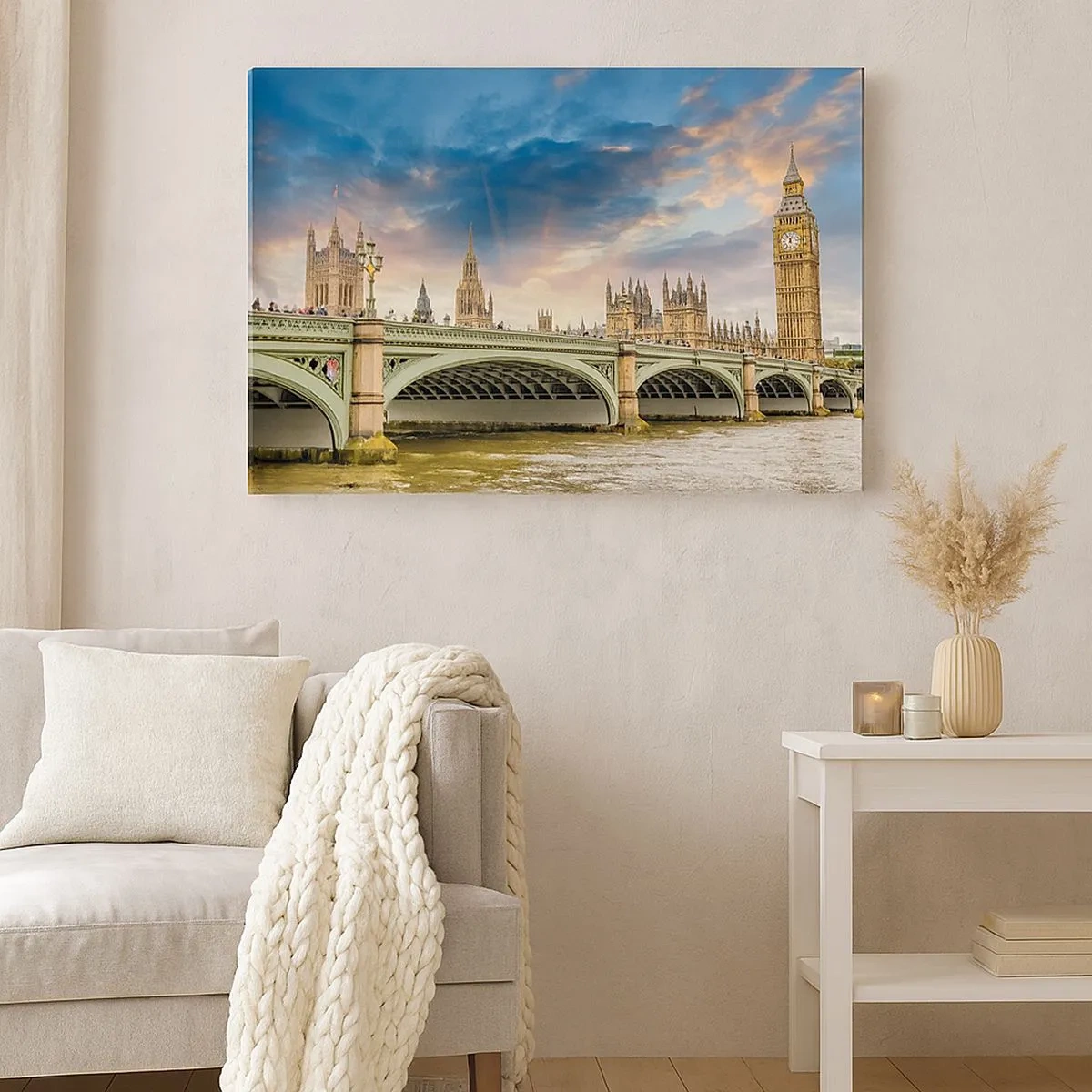 Impression sur toile - Image sur toile - Big Ben et le pont de Westminster contre le ciel au crépuscule - 70x50cm - Le temps s'est arrêté dans l'Empire - Décoration murale moderne pour le salon et la chambre ARTTOR