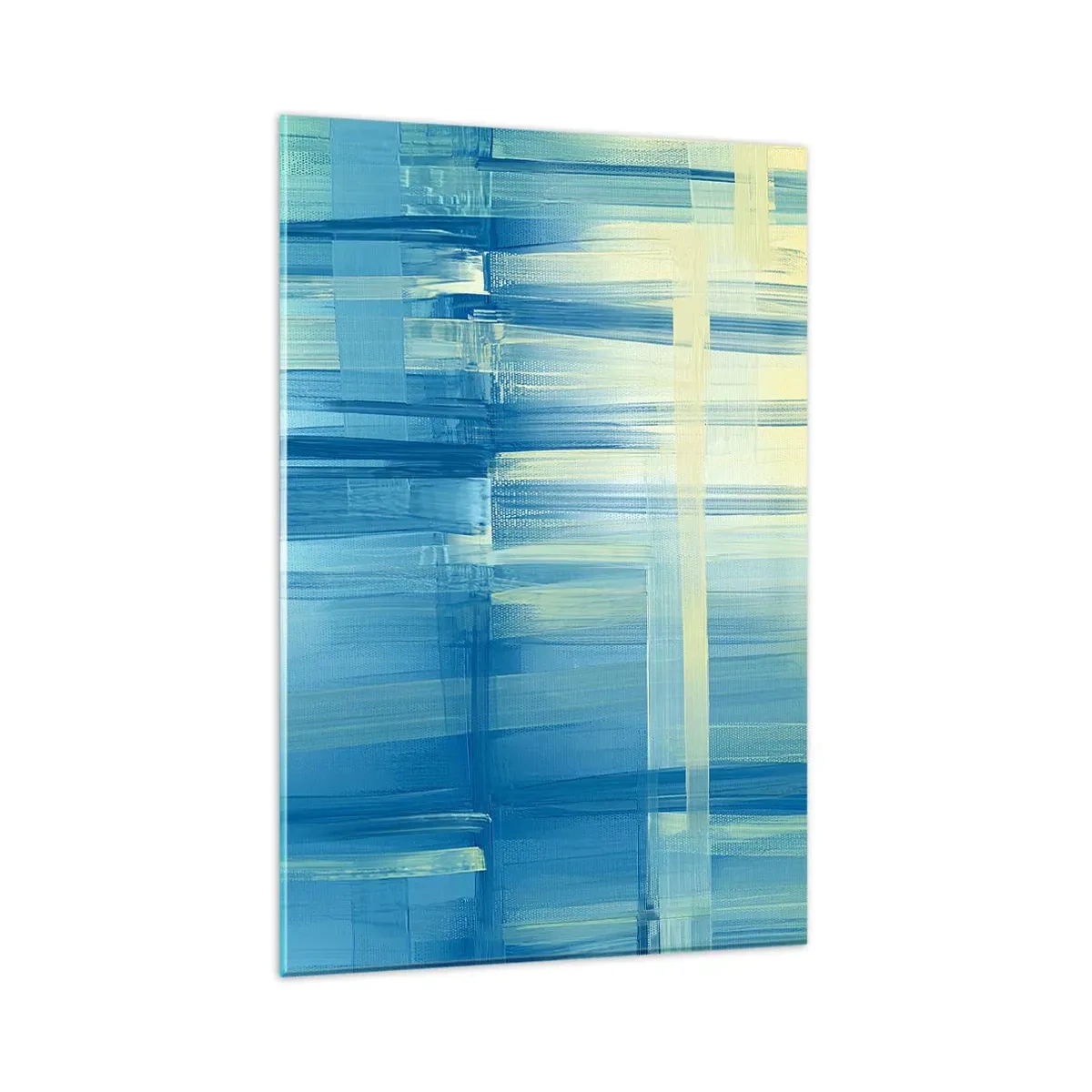 Impression sur verre - Image sur verre - Une peinture abstraite dans des tons turquoise et bleu avec des coups de pinceau géométriques. - 80x120cm - Composition en turquoise - Décoration murale moderne pour le salon et la chambre ARTTOR
