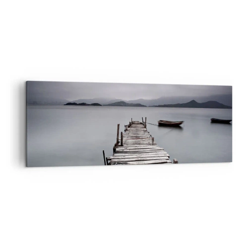 Impression sur toile - Image sur toile - Un pont en bois menant à la surface calme du lac - 140x50cm - Tu peux partir demain - Décoration murale moderne pour le salon et la chambre ARTTOR