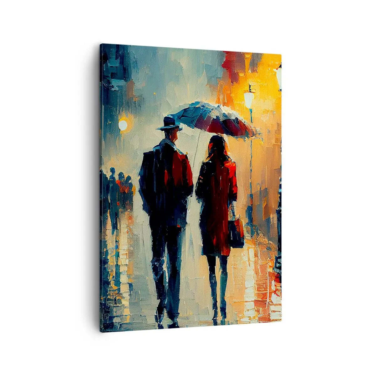 Impression sur toile - Image sur toile - Marcher sous la pluie sous un parapluie en ville la nuit - 50x70cm - Histoire d'amour urbaine - Décoration murale moderne pour le salon et la chambre ARTTOR
