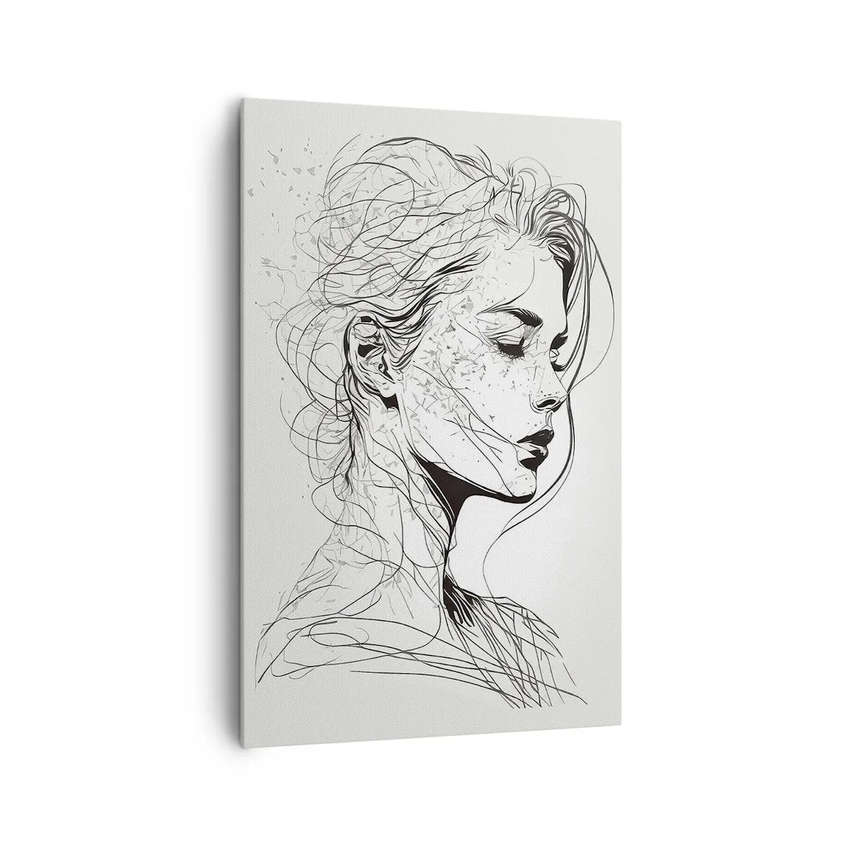 Impression sur toile - Image sur toile - Un portrait délicat d'une femme dans un style graphique minimaliste. - 80x120cm - Portrait en pensée - Décoration murale moderne pour le salon et la chambre ARTTOR