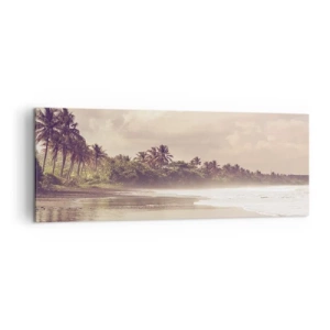 Impression sur toile - Image sur toile - Une plage avec des palmiers et des vagues douces le matin - 140x50cm - La caresse des vagues - Décoration murale moderne pour le salon et la chambre ARTTOR