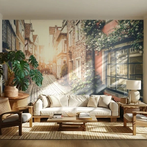 Papier Peint Autocollant Deluxe Sticker - Allée de roses en lueur rose - Ville, Pays-Bas, Architecture - 500x350 cm