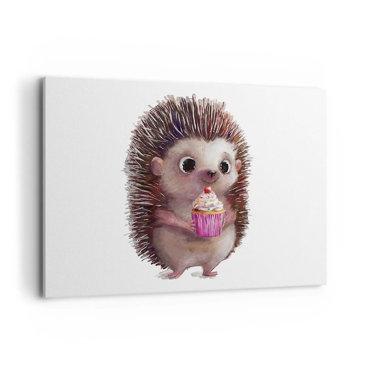 Impression sur toile - Image sur toile - Un hérisson mignon avec un cupcake - 100x70cm - La fête c'est tous les jours - Décoration murale moderne pour le salon et la chambre ARTTOR