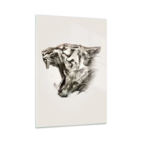 Impression sur verre - Image sur verre - Illustration géométrique d'un tigre rugissant sur fond clair - 50x70cm - Vous savez déjà qui est en charge - Décoration murale moderne pour le salon et la chambre ARTTOR