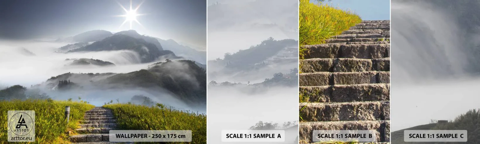 Échantillon de Papier Peint Autocollant Deluxe Sticker - Toujours plus haut vers les nuages - Paysage, Montagnes, parc national - 100x30 cm