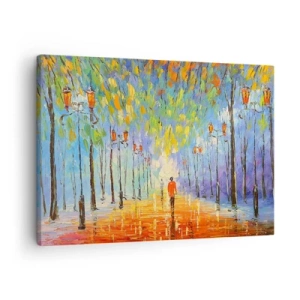 Impression sur toile - Image sur toile - Une promenade pittoresque parmi les lanternes par une nuit pluvieuse - 70x50cm - Chant nocturne de la pluie - Décoration murale moderne pour le salon et la chambre ARTTOR