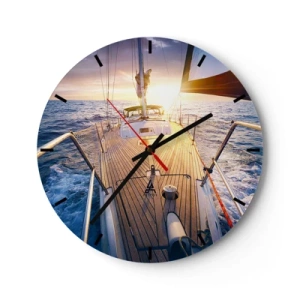 Horloge murale - Pendule murale - Un yacht en haute mer, illuminé par les rayons du soleil couchant - 30x30cm - Courir sur les vagues - Décoration murale moderne pour le salon, la cuisine et la chambre ARTTOR