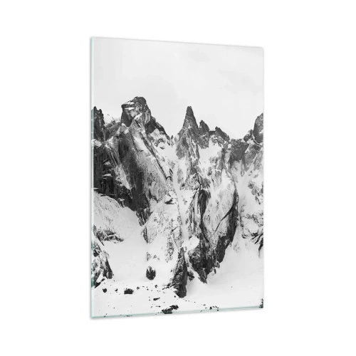 Impression sur verre - Image sur verre - Des sommets enneigés en noir et blanc - 80x120cm - Crête dangereuse de granit - Décoration murale moderne pour le salon et la chambre ARTTOR