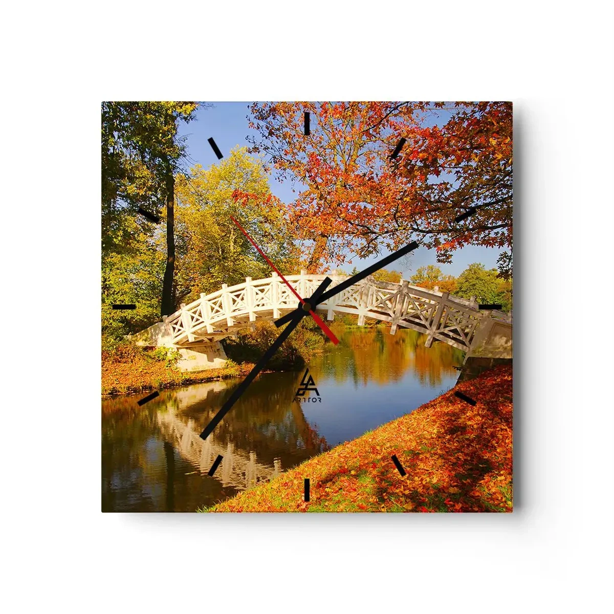 Horloge murale - Pendule murale - Un pont dans un parc entouré de feuilles d'automne sur une eau calme - 30x30cm - Sur le pont blanc des soupirs - Décoration murale moderne pour le salon et la chambre ARTTOR