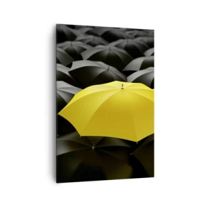 Impression sur toile - Image sur toile - Un parapluie jaune parmi des parapluies noirs - 70x100cm - Adieu chagrin - Décoration murale moderne pour le salon et la chambre ARTTOR