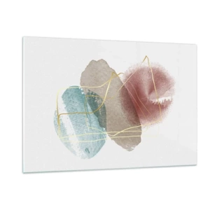 Impression sur verre - Image sur verre - Éclaboussures d'aquarelle abstraites et lignes dorées - 120x80cm - Coraux de l'espace - Décoration murale moderne pour le salon et la chambre ARTTOR