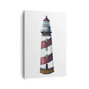 Impression sur toile - Image sur toile - Une image de dessin animé d'un phare avec des rayures rouges et blanches sur un fond minimaliste. - 70x100cm - Toujours sur ses gardes - Décoration murale moderne pour le salon et la chambre ARTTOR