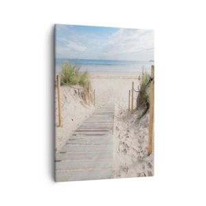 Impression sur toile - Image sur toile - Un chemin de planches menant à une plage de sable - 50x70cm - A l'horizon - Décoration murale moderne pour le salon et la chambre ARTTOR