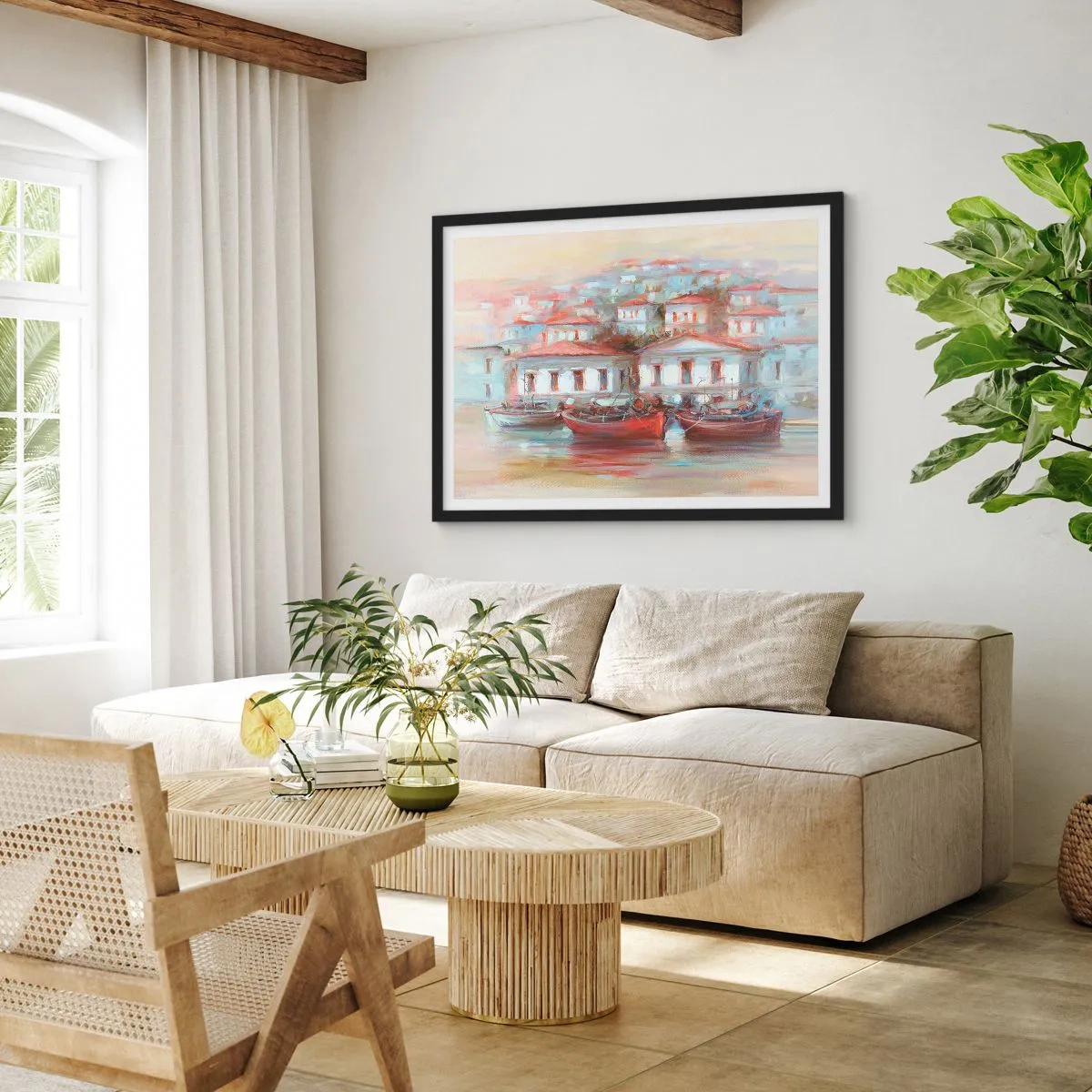 Affiche dans un cadre noir - Poster - Petite ville heureuse - 40x30 cm