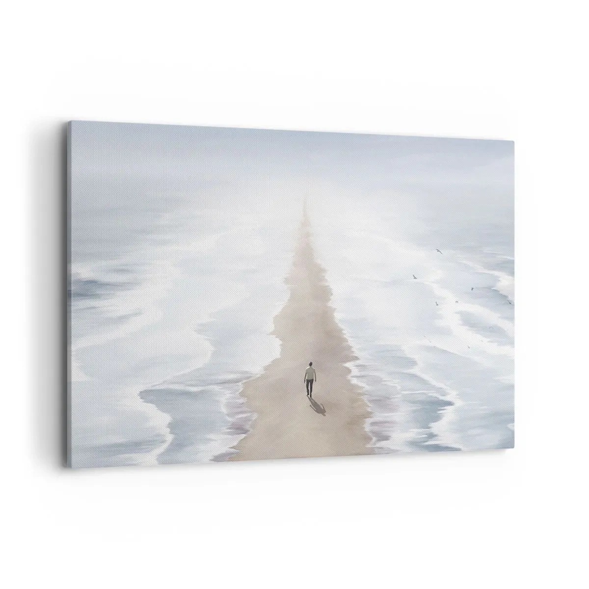 Impression sur toile - Image sur toile - Une silhouette sur une route solitaire au milieu d'un vaste paysage aquatique - 100x70cm - Un brillant avenir - Décoration murale moderne pour le salon et la chambre ARTTOR