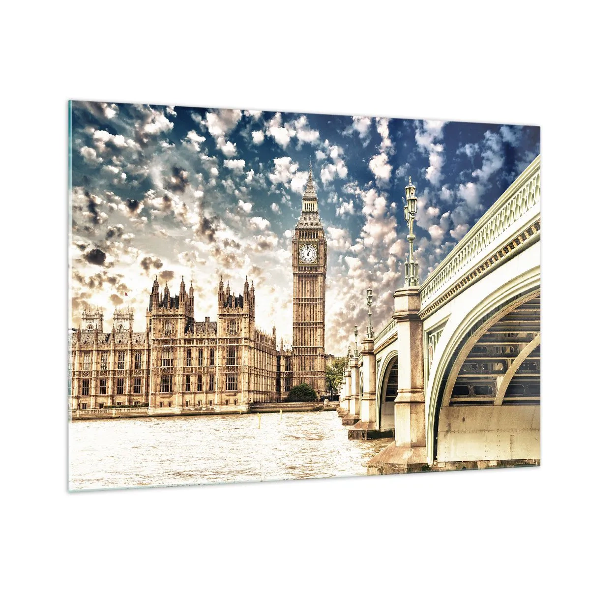 Impression sur verre - Image sur verre - Big Ben et le pont de Westminster à Londres - 100x70cm - Nuages