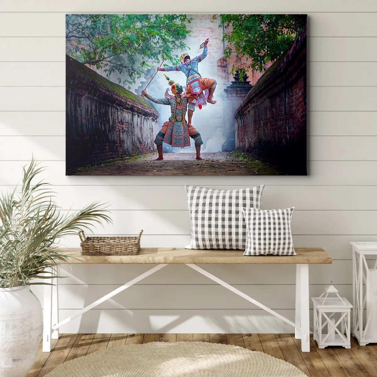 Impression sur toile - Image sur toile - Danse traditionnelle dans un cadre historique avec un mur et des arbres - 120x80cm - La danse est d'une beauté dévastatrice - Décoration murale moderne pour le salon et la chambre ARTTOR