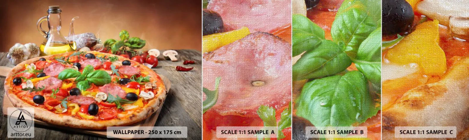 Échantillon de Papier Peint Premium Canvas - Avec une vraie saveur italienne - La gastronomie, Pizza, Italie - 100x30 cm
