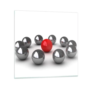 Impression sur verre - Image sur verre - Un cercle en argent et rouge - 30x30 cm