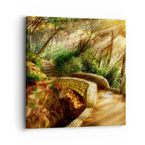 Impression sur toile - Image sur toile - Directement du pont dans une forêt de conte de fées - 40x40 cm