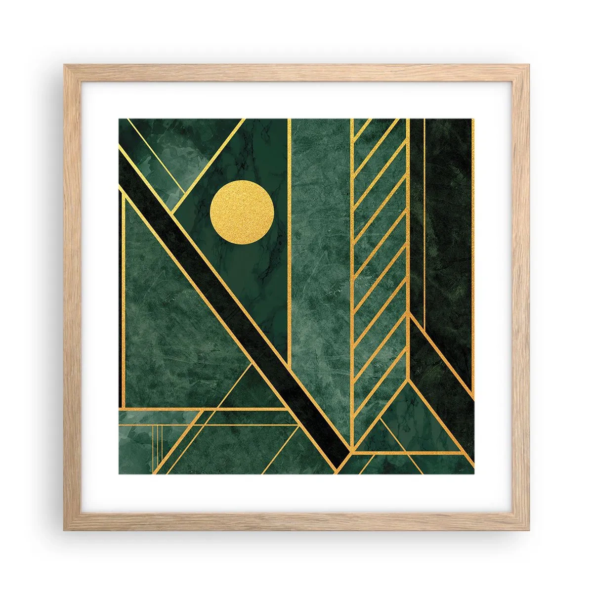 Affiche dans un chêne clair - Poster - Dynamique or et azur - 40x40 cm