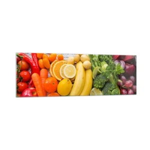 Impression sur verre - Image sur verre - Fruits et légumes colorés sur fond de bois - 160x50cm - Ce n'est pas suffisant? - Décoration murale moderne pour le salon et la chambre ARTTOR