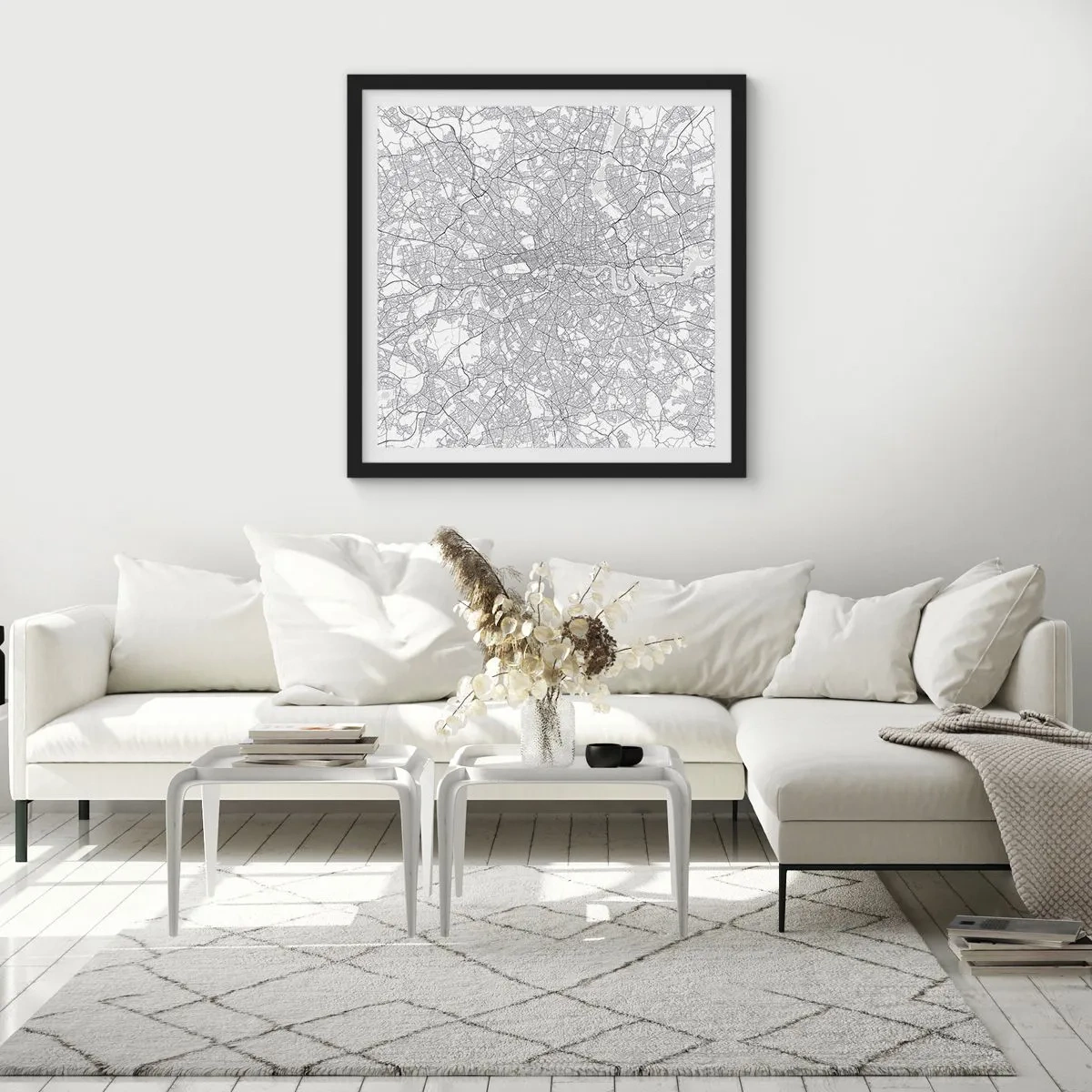 Affiche dans un cadre noir - Poster - Carte du labyrinthe londonien - 60x60 cm