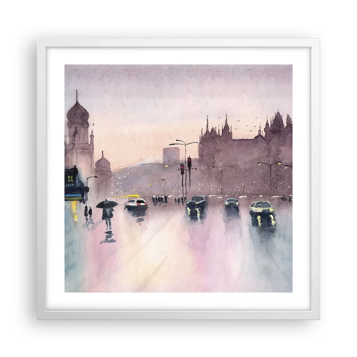 Affiche dans un cadre blanc - Poster - Dans une brume pluvieuse - 50x50 cm