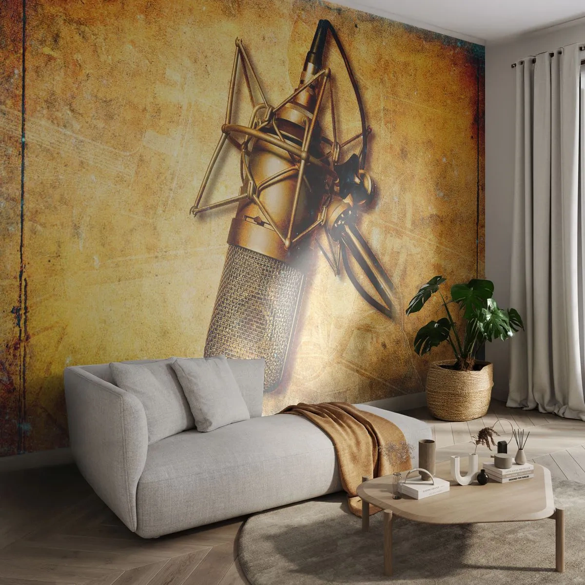Papier Peint Autocollant Deluxe Sticker - Les années d'or de la radio - Microphone, Musique, Rétro - 250x175 cm