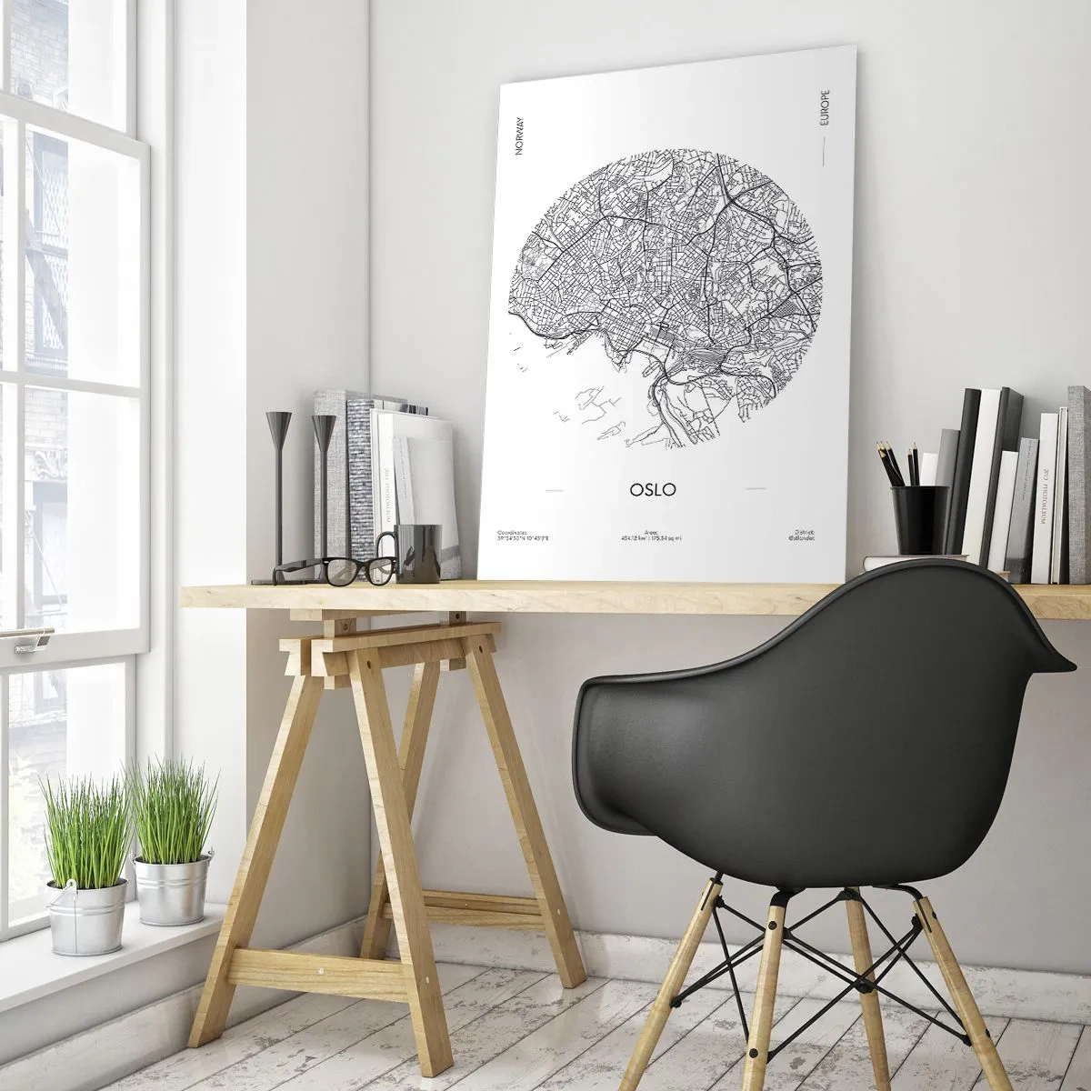 Impression sur verre - Image sur verre - Plan de la ville d'Oslo en style graphique noir et blanc - 50x70cm - Anatomie d’Oslo - Décoration murale moderne pour le salon et la chambre ARTTOR