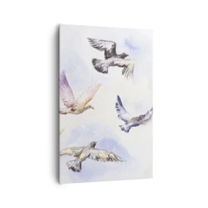 Impression sur toile - Image sur toile - Oiseaux à l'aquarelle en vol sur un ciel délicat - 80x120cm - Liberté en gris et bleu - Décoration murale moderne pour le salon et la chambre ARTTOR