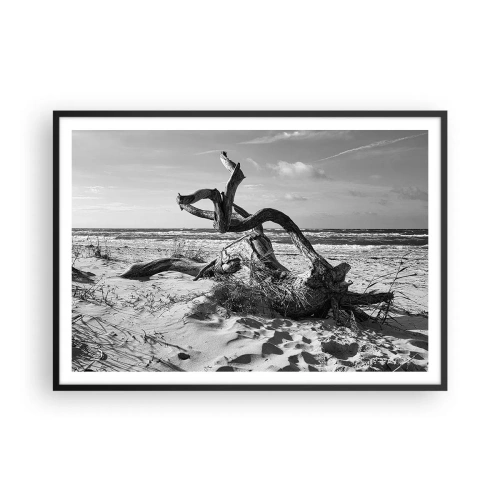 Affiche dans un cadre noir - Poster - Paysage noir et blanc avec un arbre mort sur la plage - 100x70cm - Sculpture marine - Décoration murale moderne pour le salon et la chambre ARTTOR