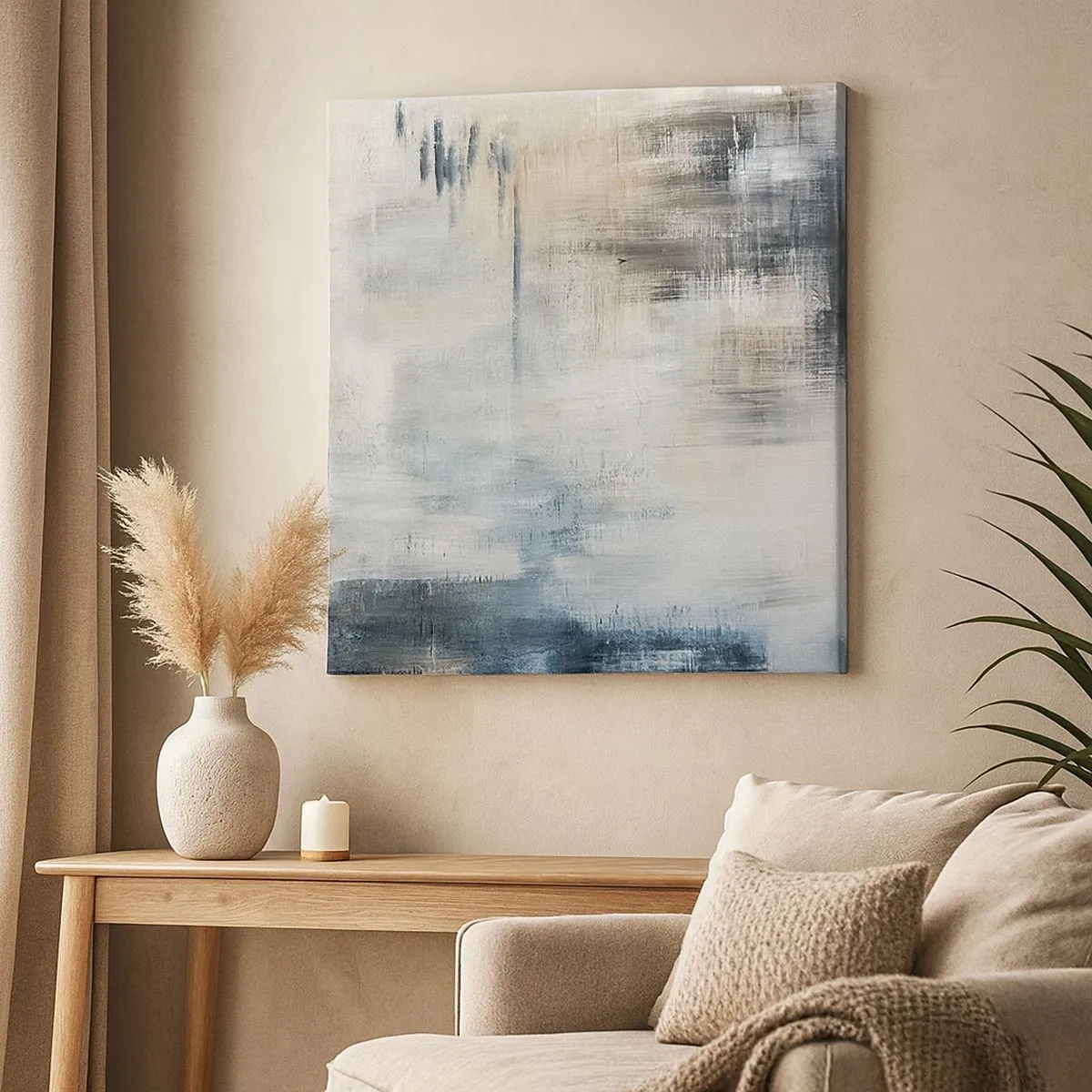 Impression sur toile - Image sur toile - Derrière le rideau bleu - 30x30 cm