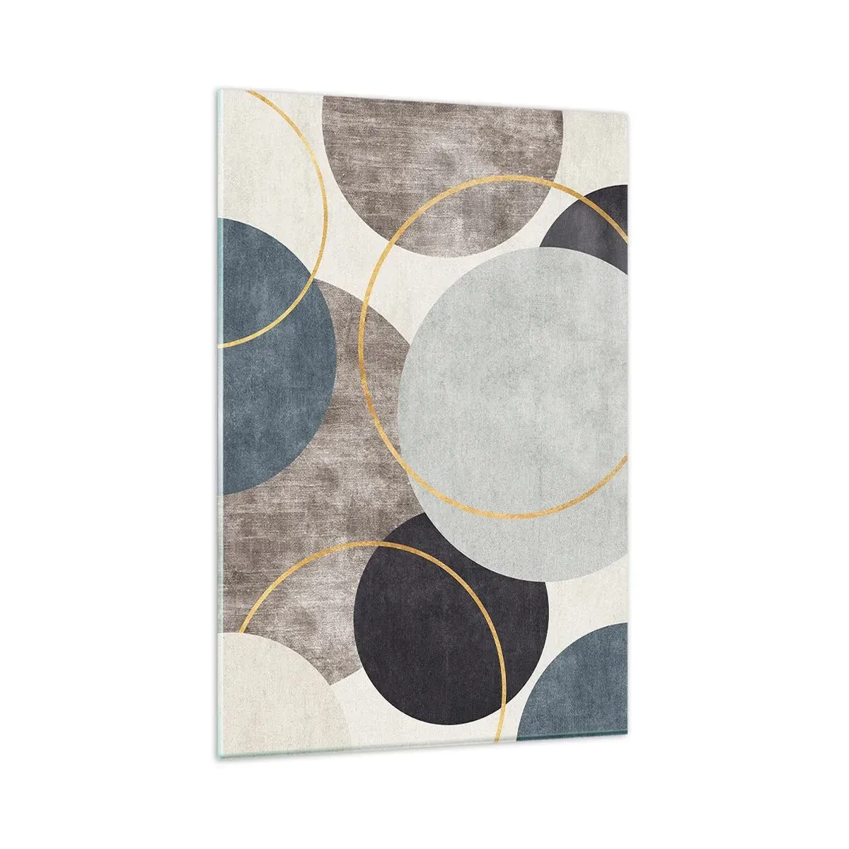 Impression sur verre - Image sur verre - Cercles géométriques dans les tons de gris, bleu et or - 80x120cm - Cercles sur cercles - Décoration murale moderne pour le salon et la chambre ARTTOR