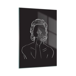 Impression sur verre - Image sur verre - Une silhouette minimaliste d'une femme faisant un geste de silence. - 50x70cm - La beauté s'épanouit en silence - Décoration murale moderne pour le salon et la chambre ARTTOR