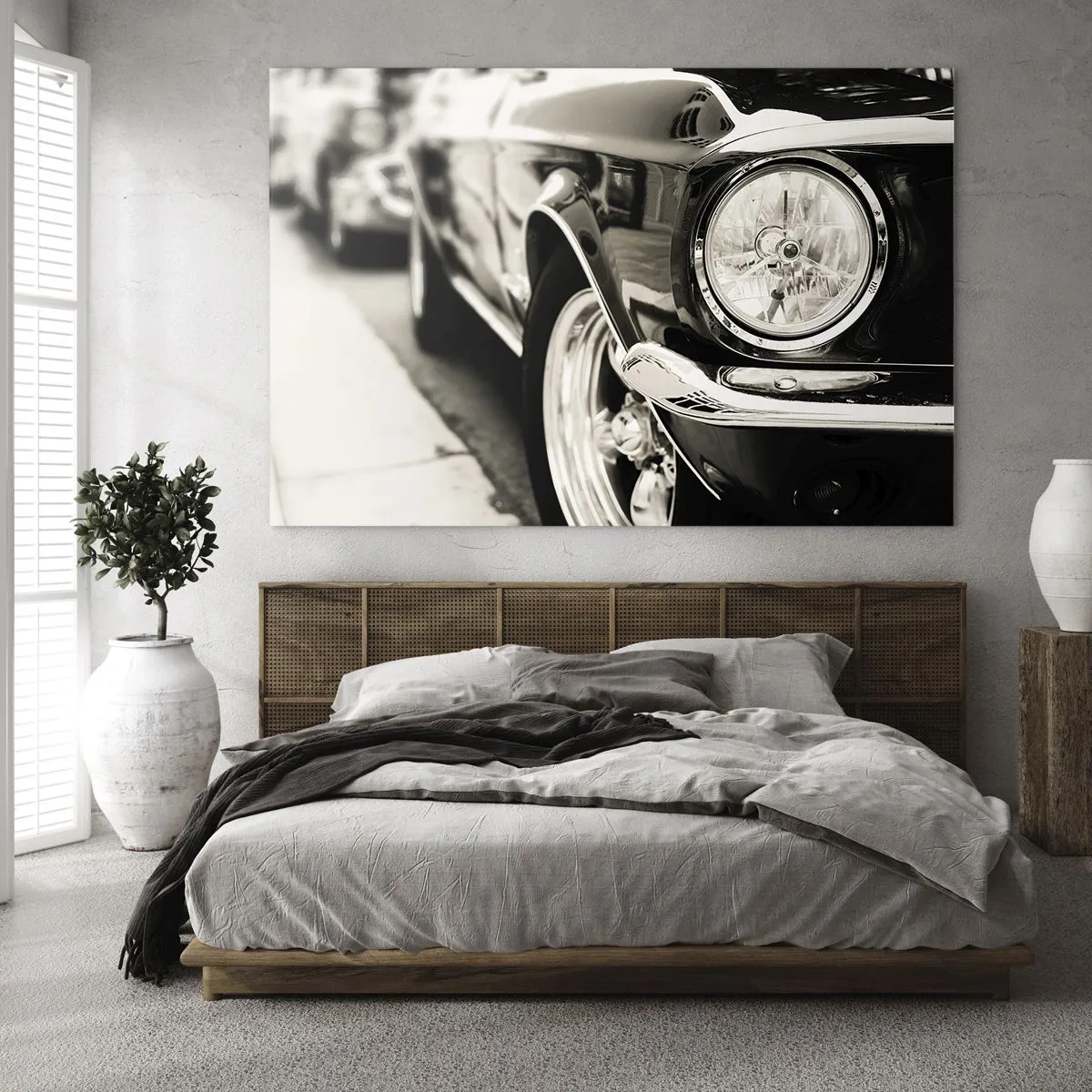 Impression sur verre - Image sur verre - Gros plan de l'avant d'une voiture classique en sépia - 70x50cm - Brillance permanente - Décoration murale moderne pour le salon et la chambre ARTTOR